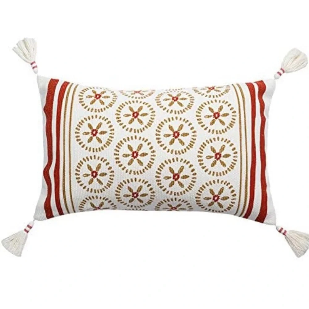 Boho Lumbar Decorative, Woven, Farmhouse, Tassel, Pillow Cover, Modern 1 Cover